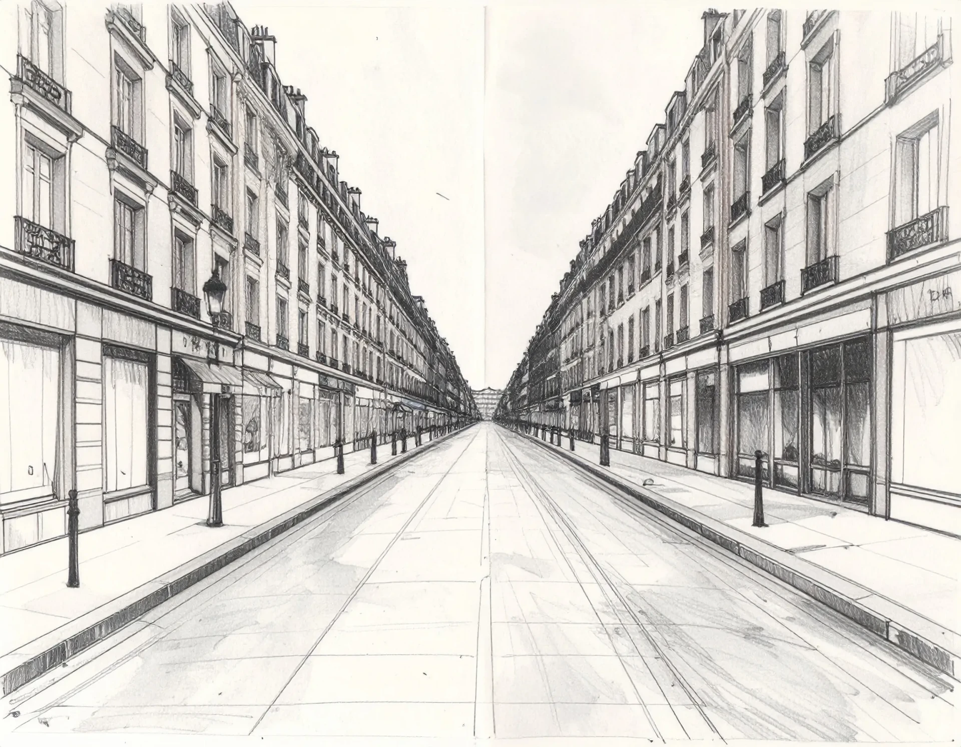urban sketching d’une rue en perspective