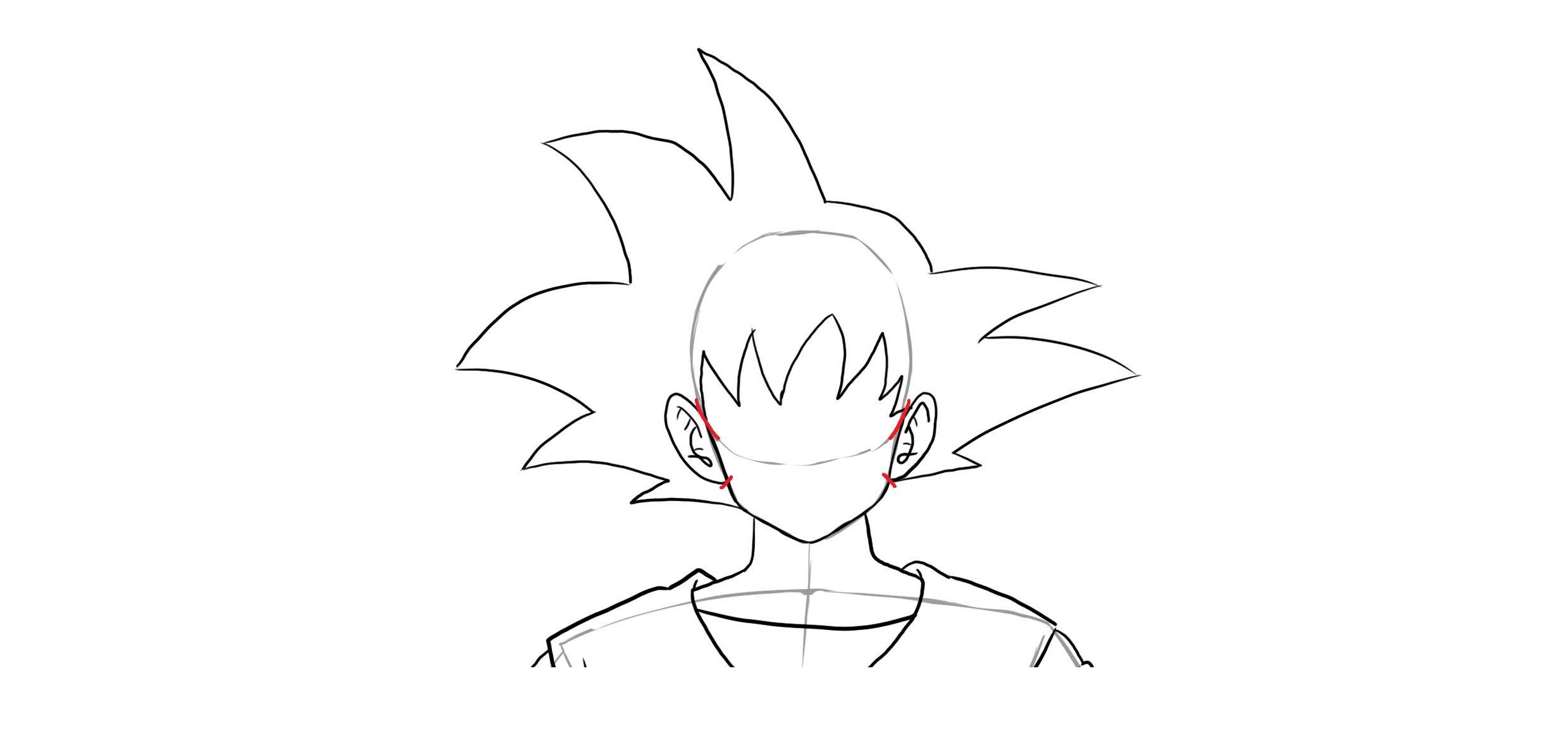dessiner des oreilles et des cheveux de Sangoku