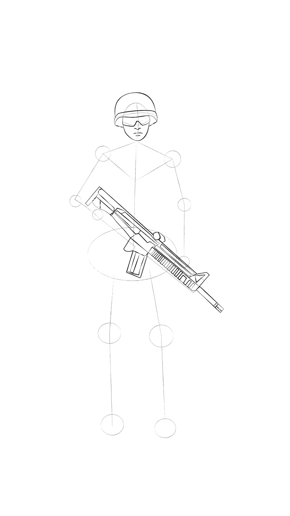 dessin des détails de l’arme d’un soldat