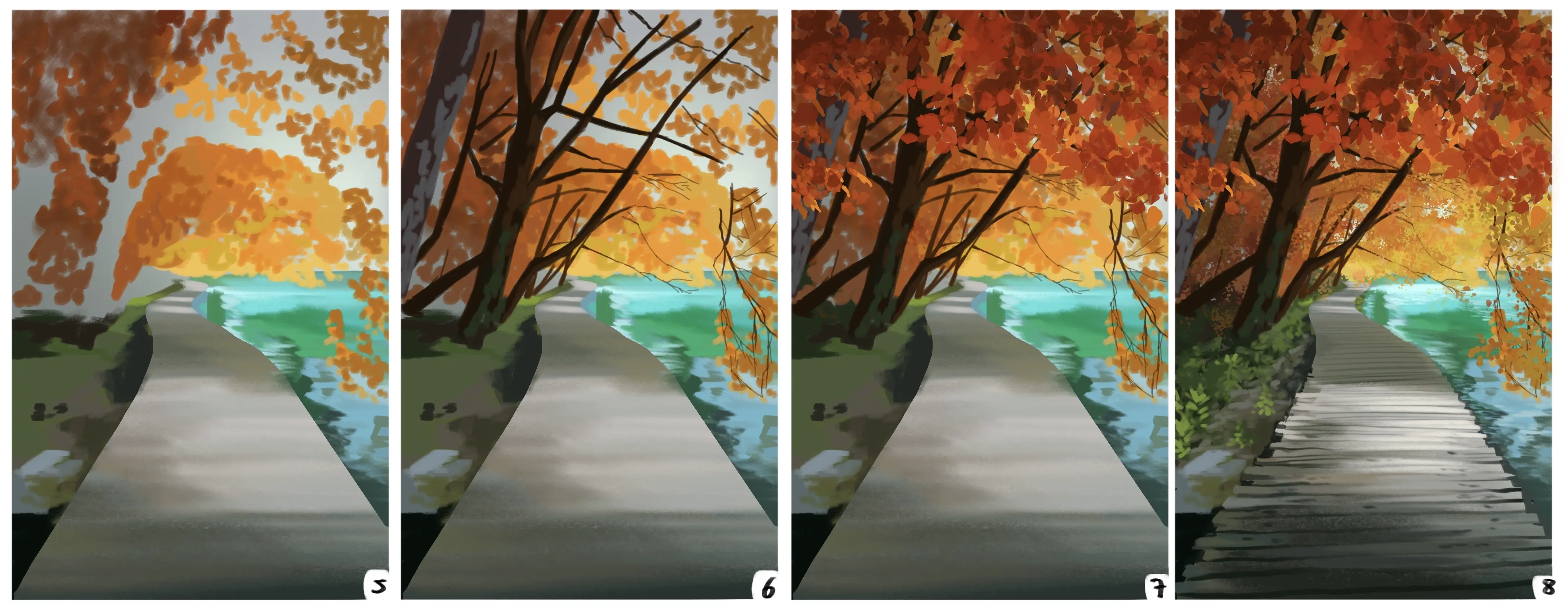 dessin d’un ponton en couleur en speed painting