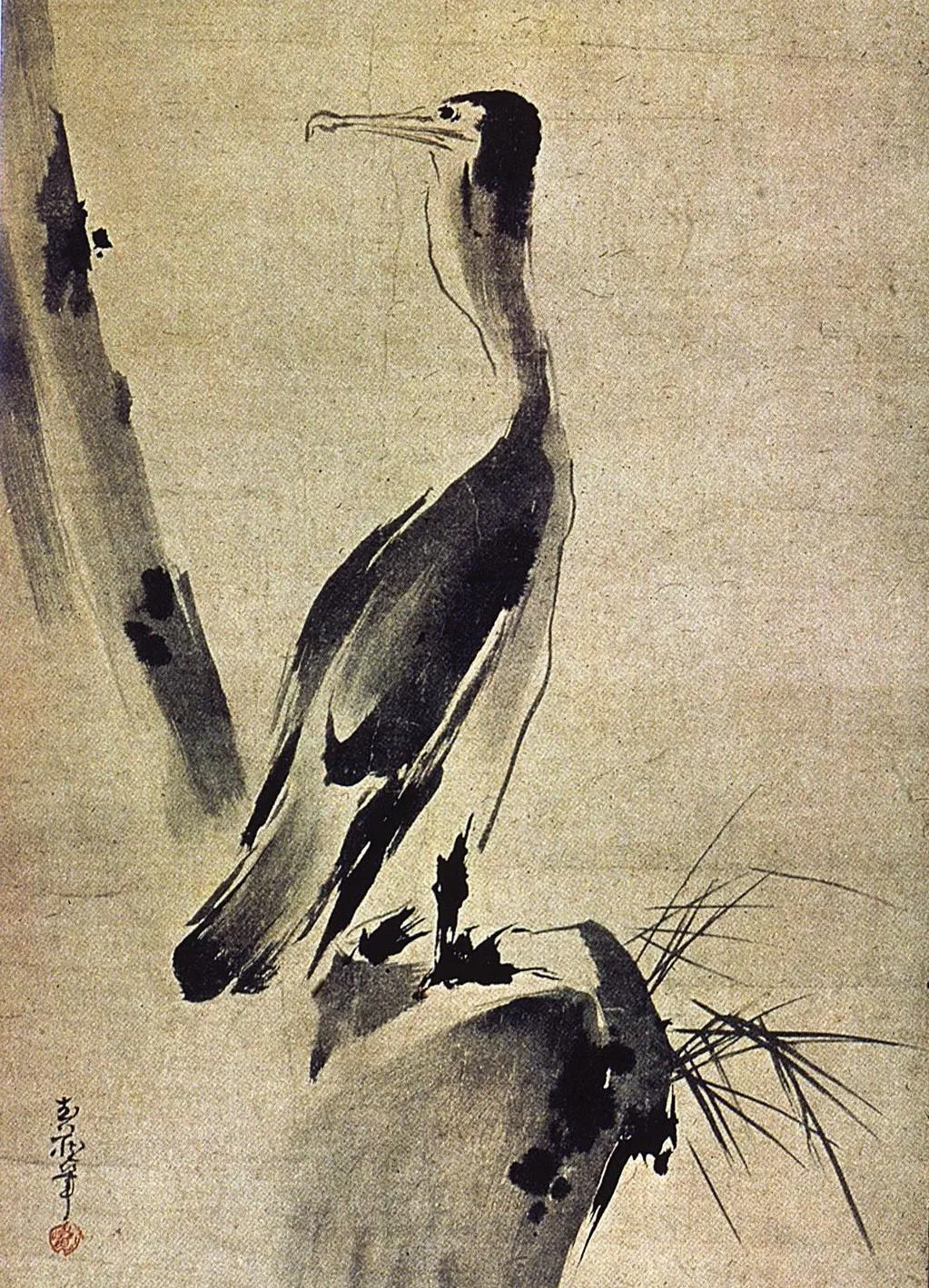 pintura sumi-e: Cormorán de Miyamoto Musashi