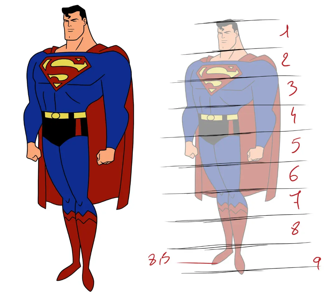 a finished drawing of the hero Superman