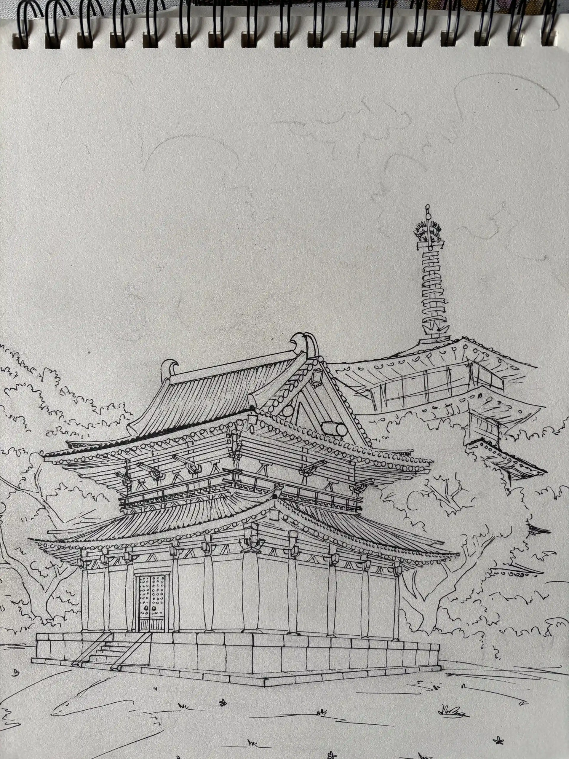 dessiner l’arrière plan d’un temple japonais