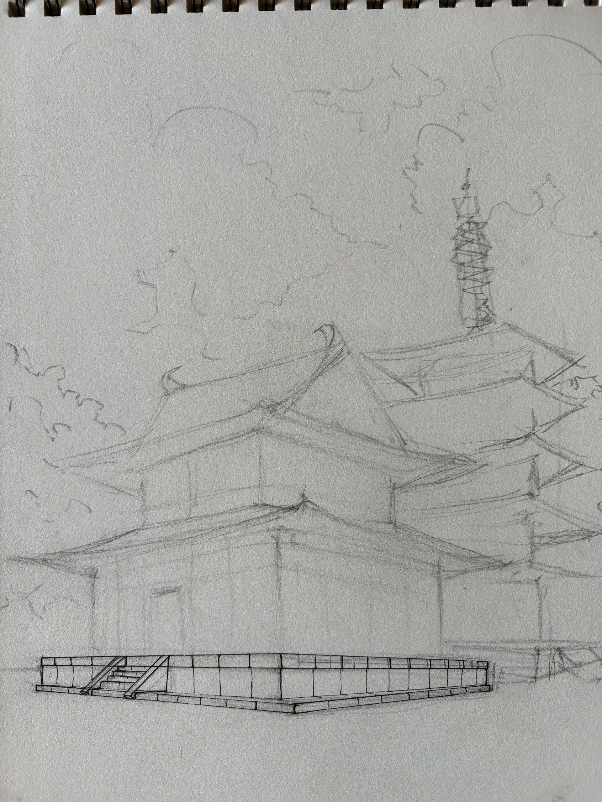 dessiner la base en pierre d’un temple japonais