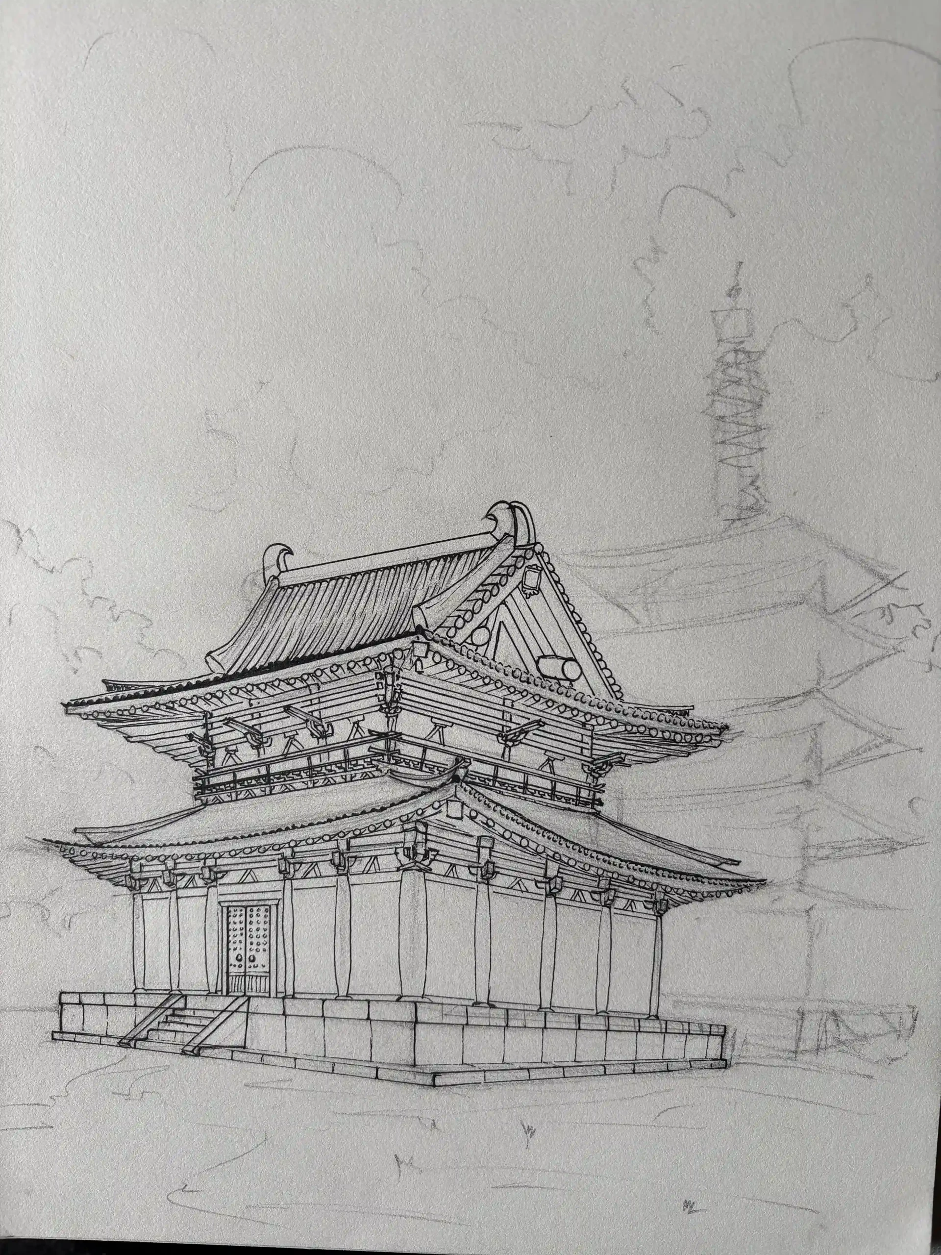 dessiner les motifs d’un temple japonais