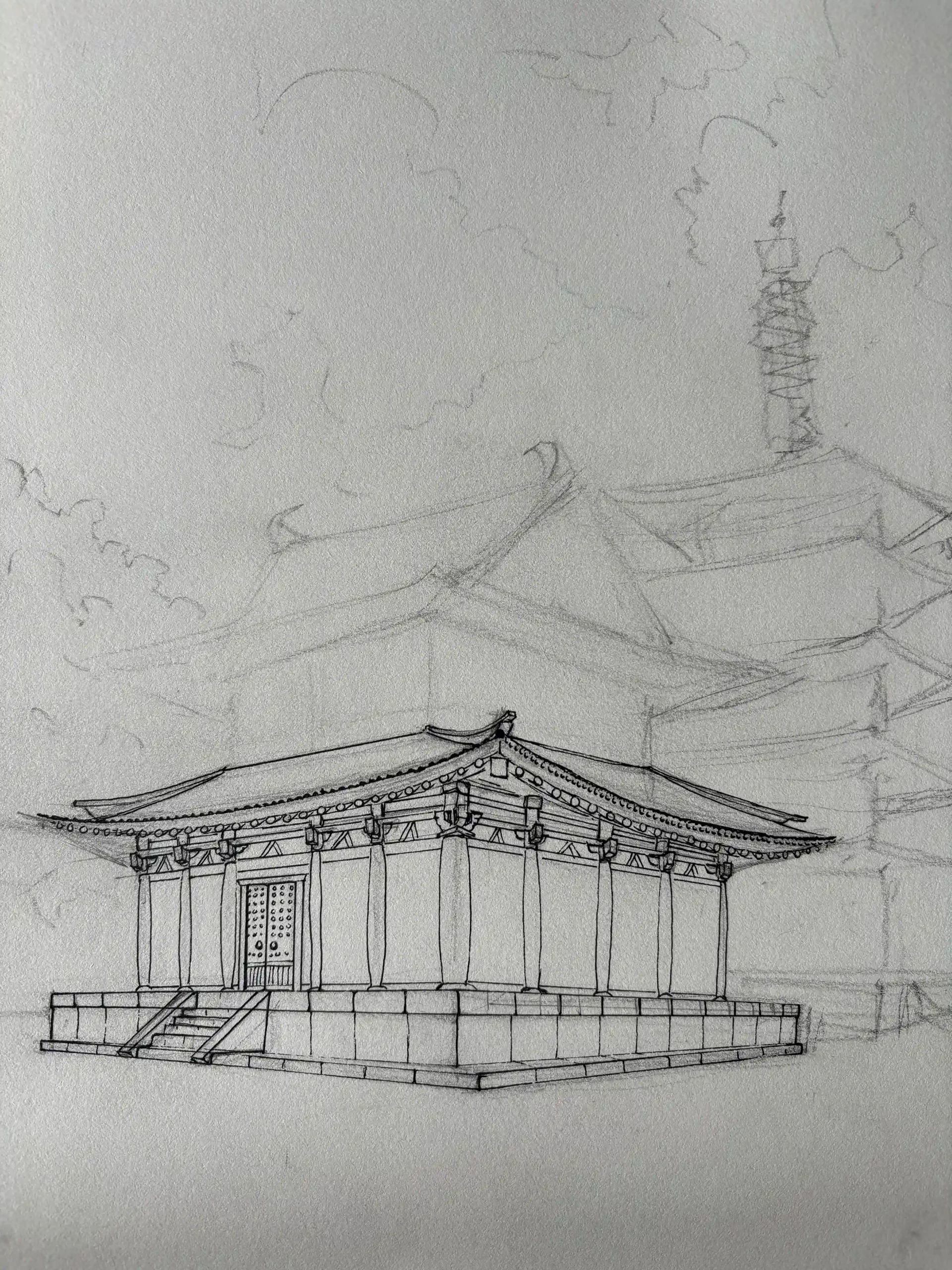 dessiner le premier étage d’un temple japonais