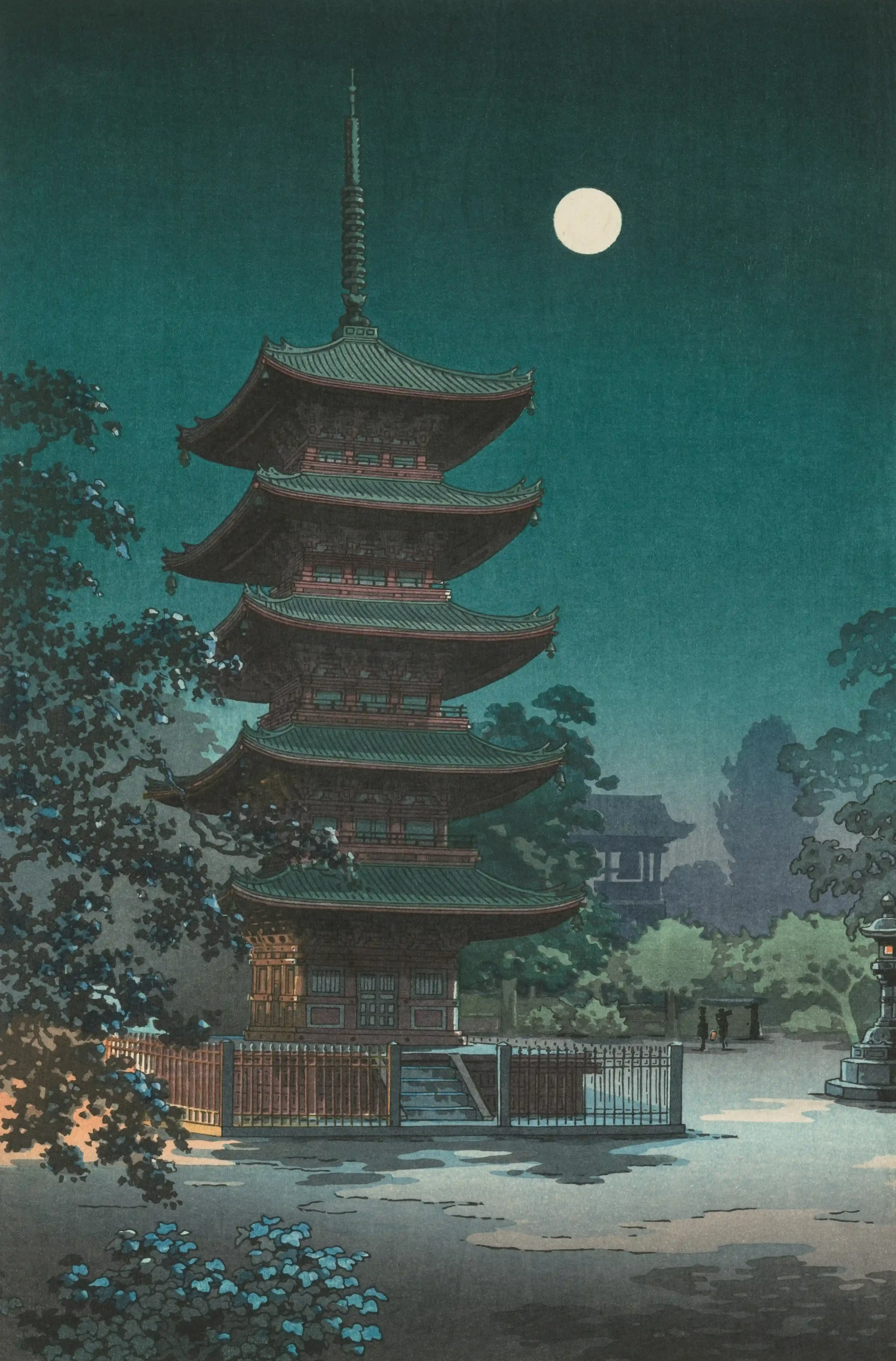 dessin du temple Kinryūzan à Asakusa réalisée par Tsuchiya Koitsu