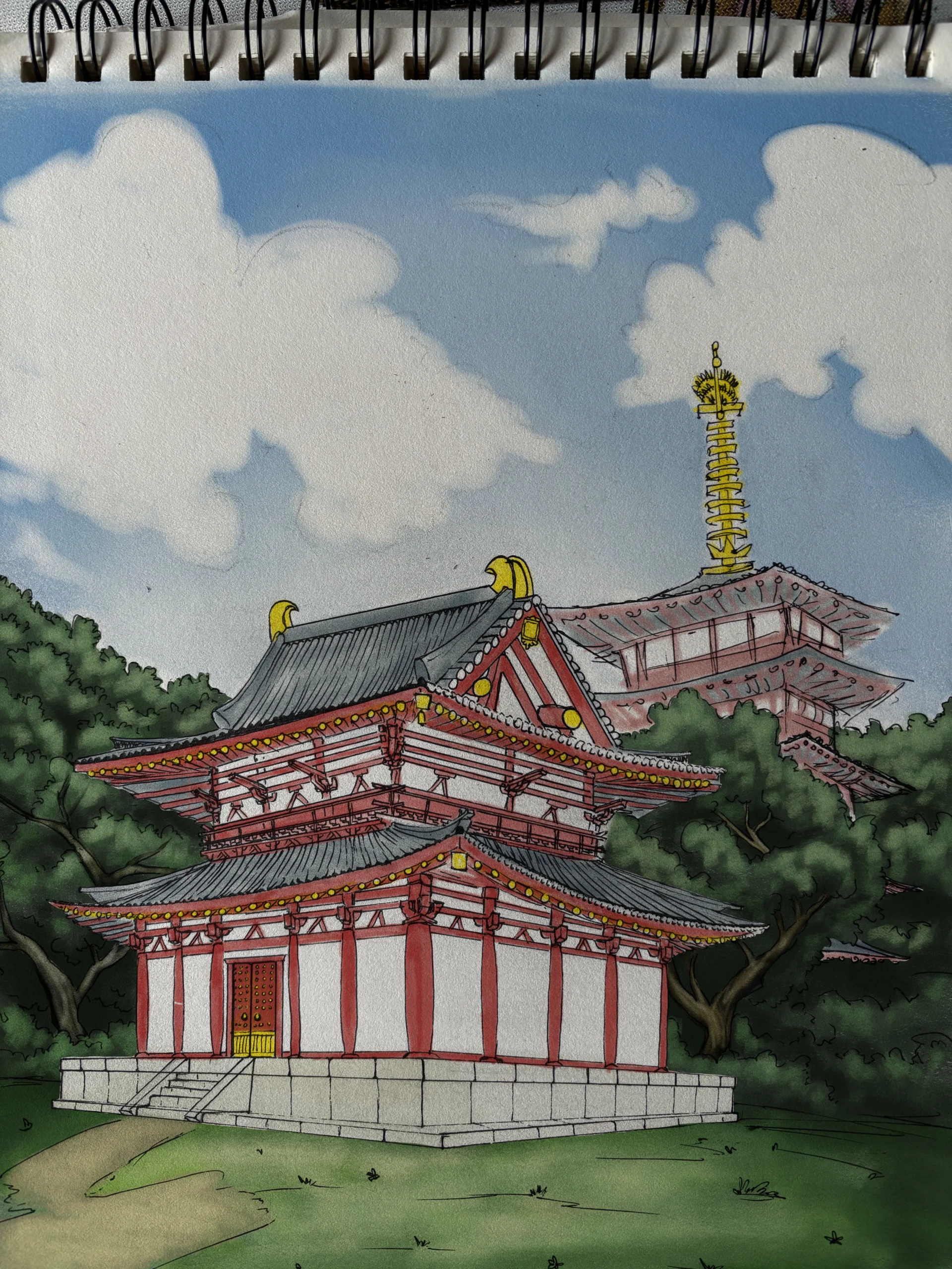 dessiner les tuiles d’un temple japonais