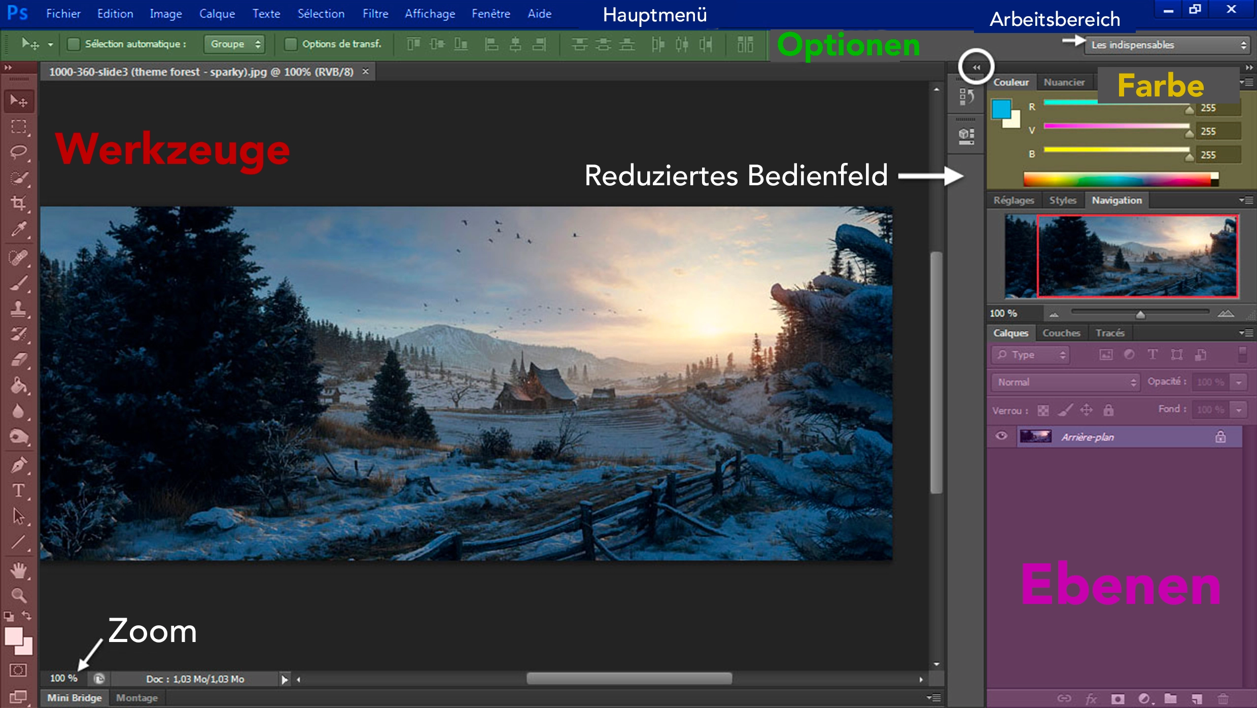 Software-Oberfläche von Photoshop