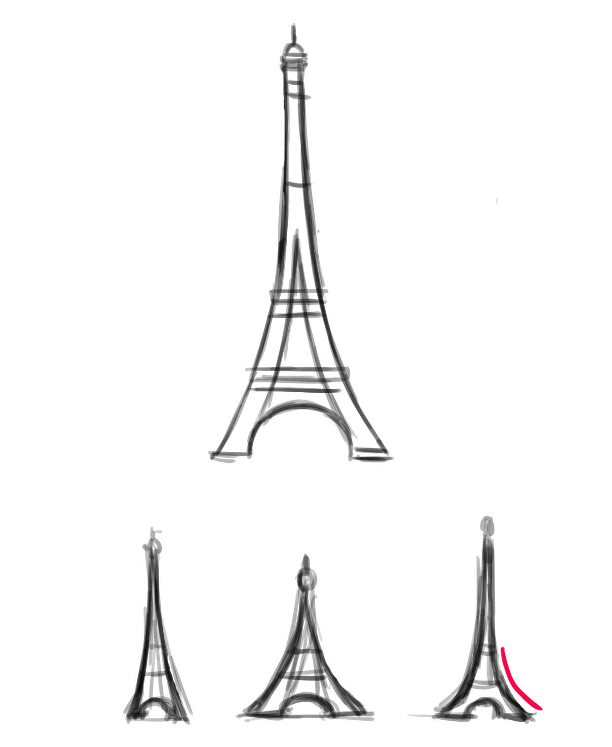 croquis représentant l'allure de la tour eiffel en dessin