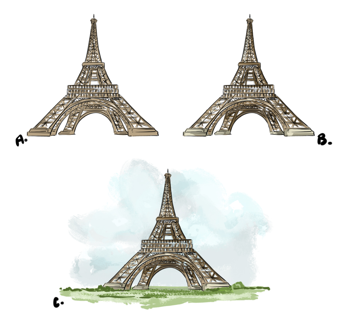dessin final de la Tour Eiffel en couleur