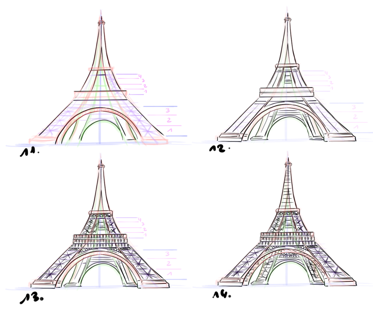 dessiner la Tour Eiffel étape 4