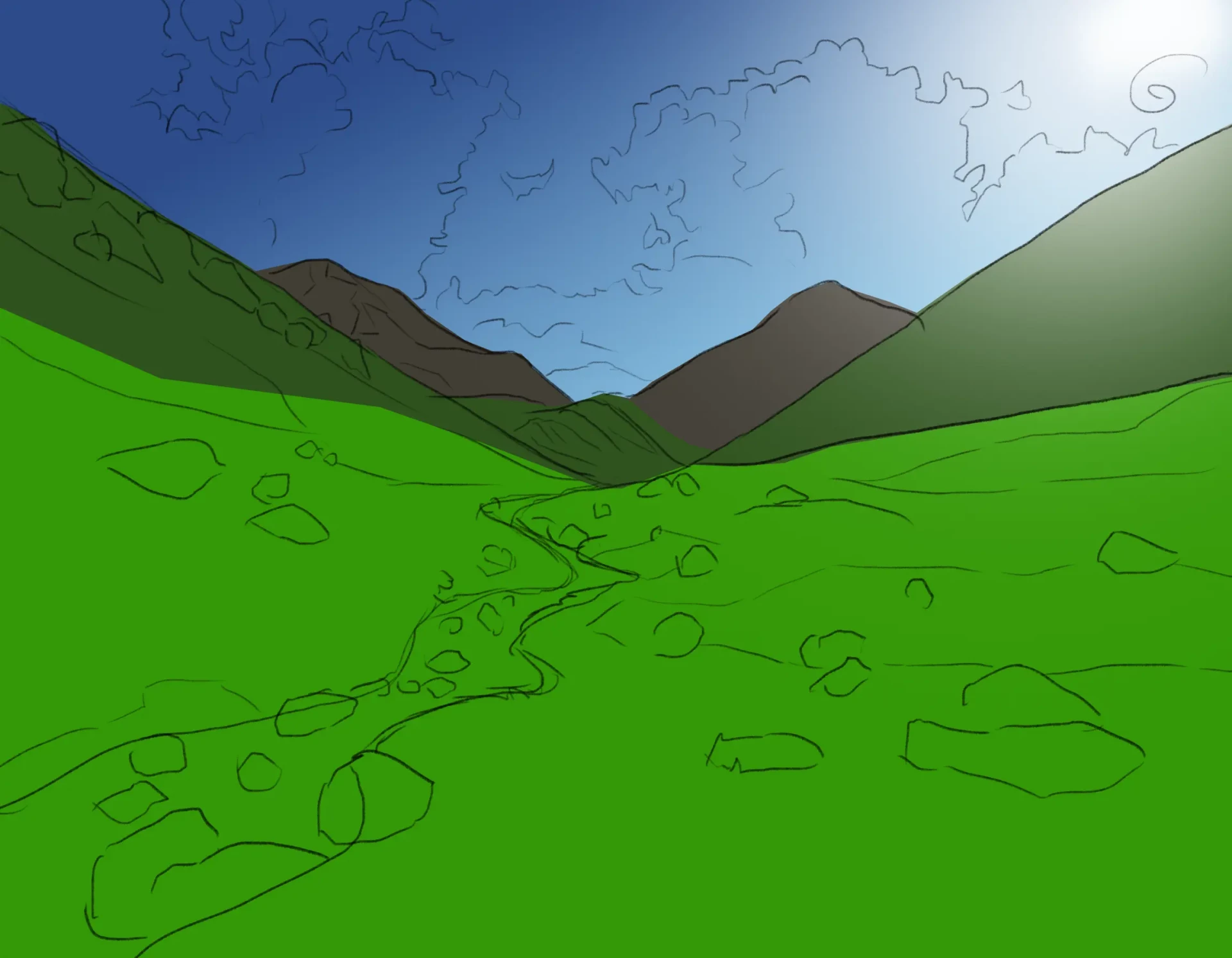 draw the mountains of a valley