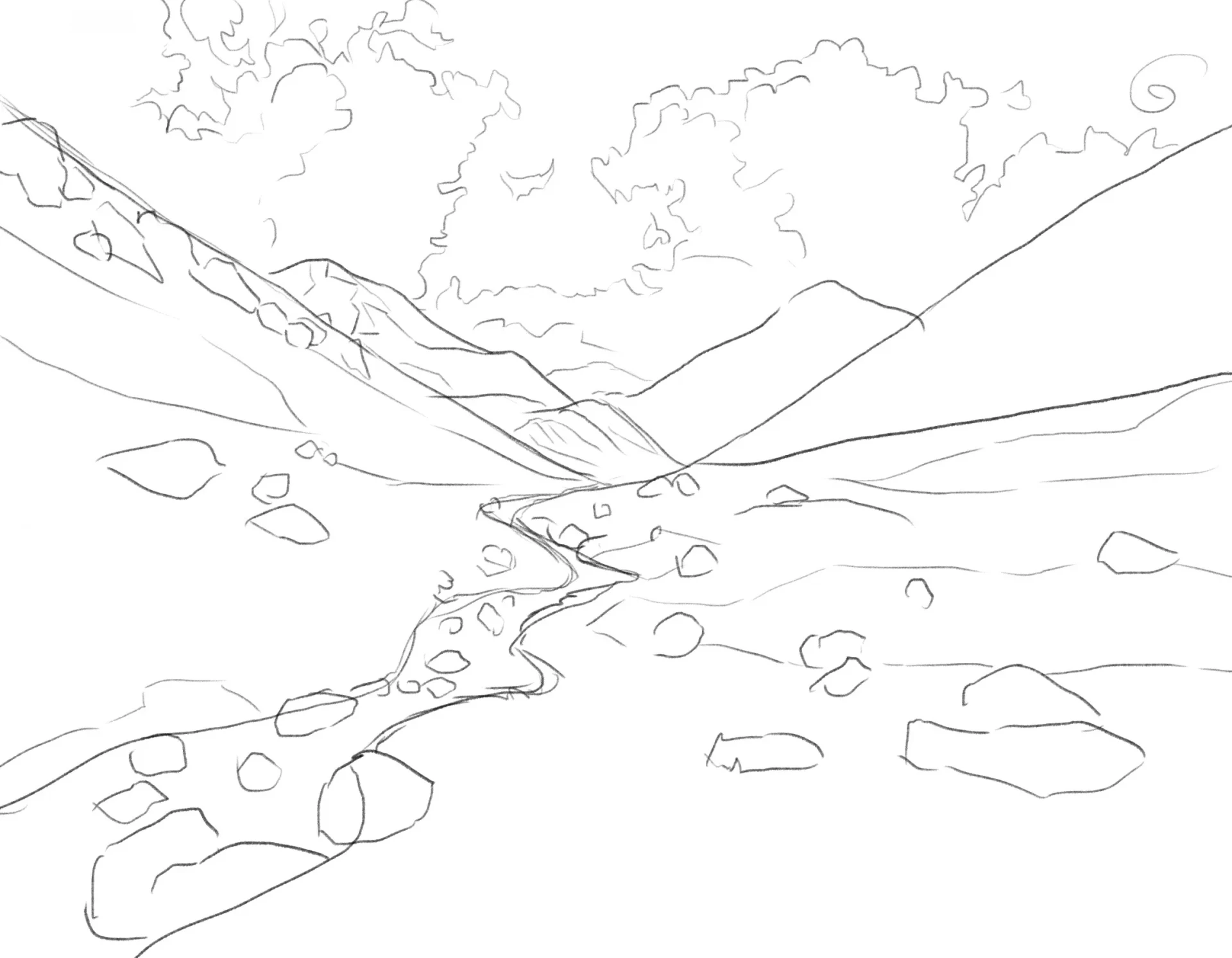 draw clouds of a valley