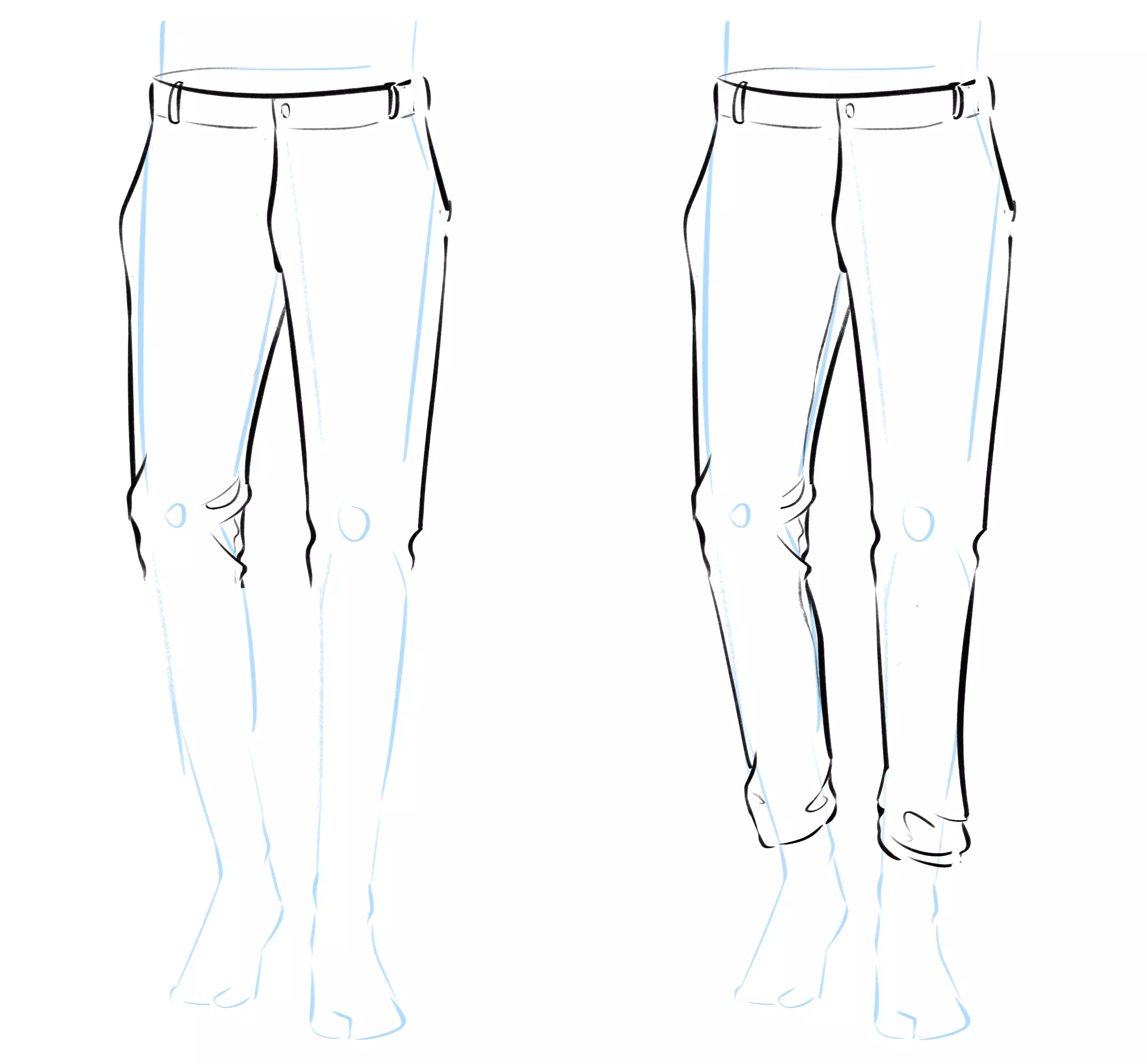 dessin des plis d’un pantalon pour homme