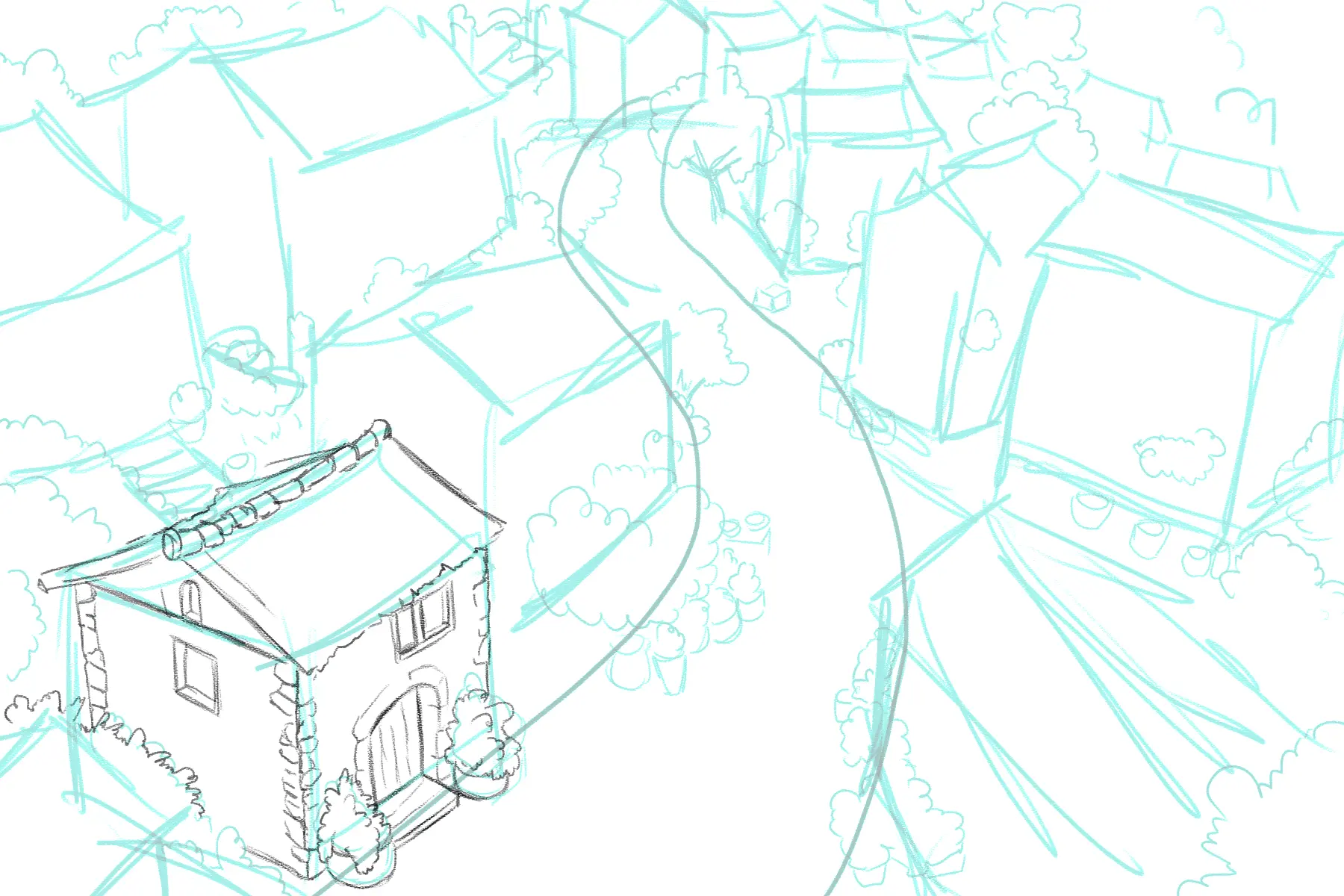 draw the windows of the houses in a village
