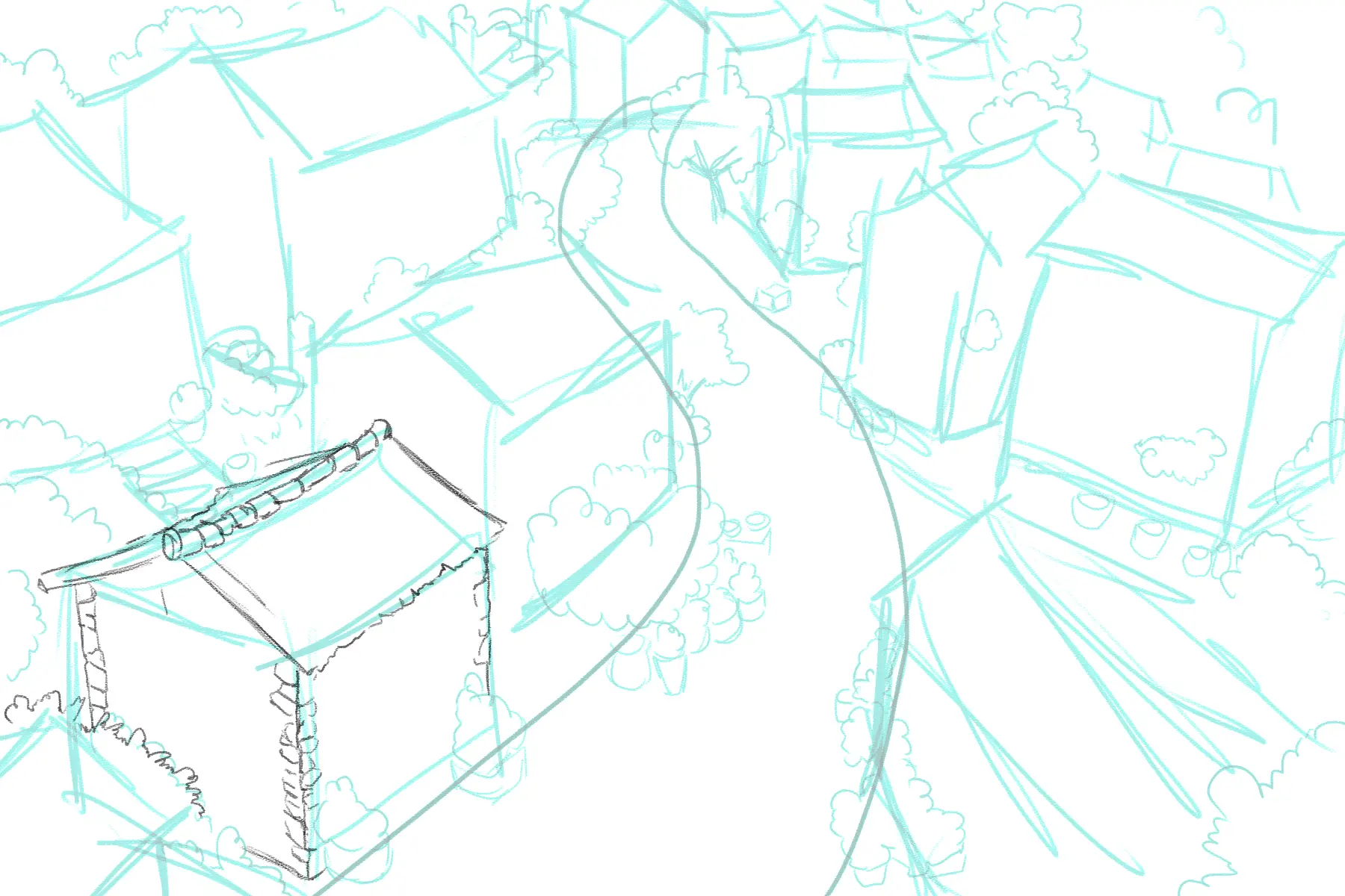 draw the walls of the houses in a village