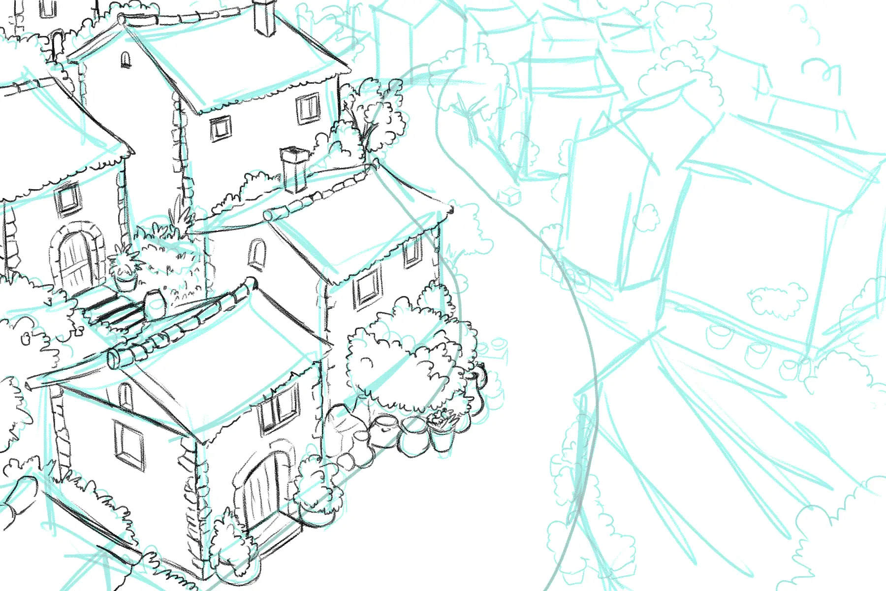 draw the street of a village