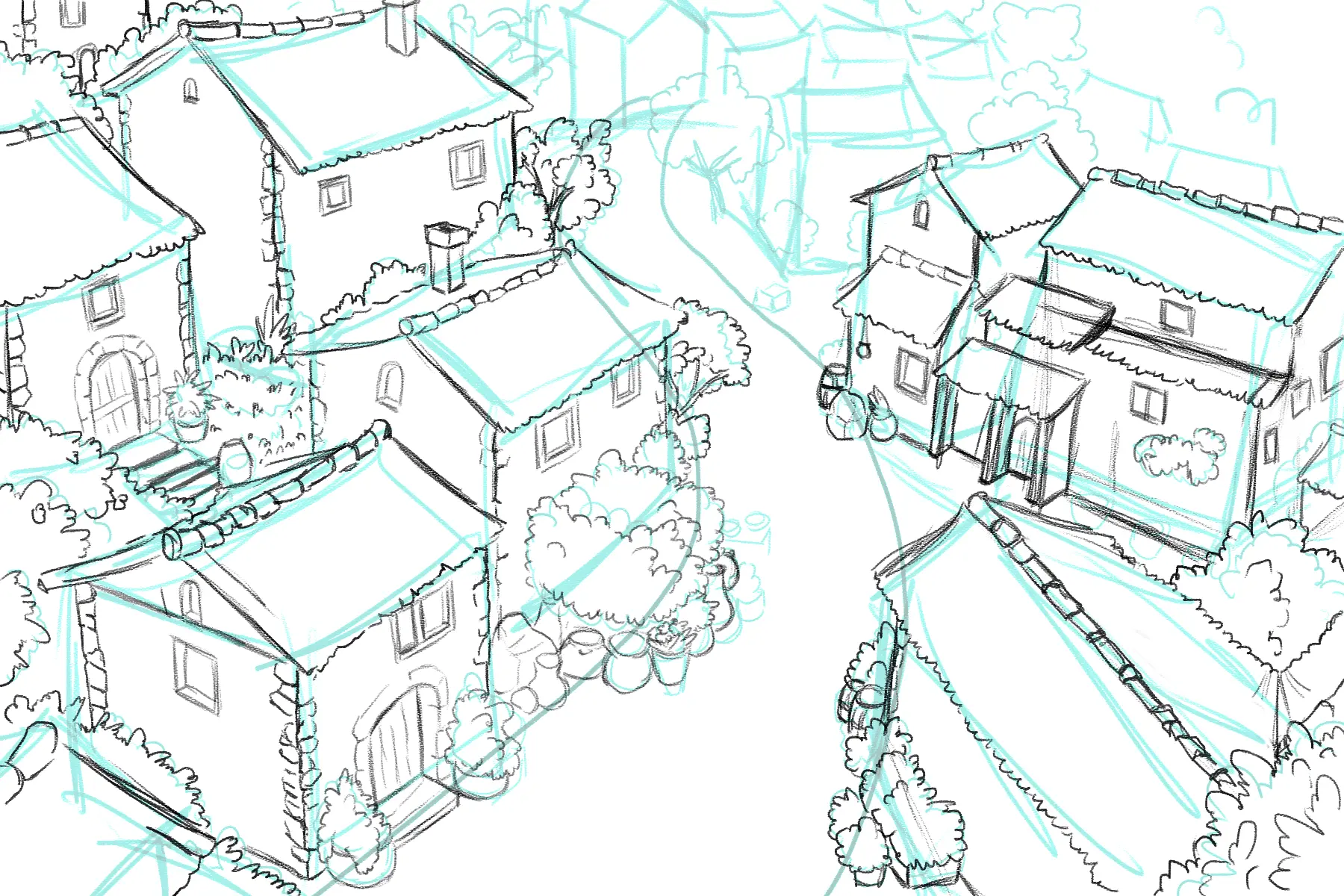 draw the roofs of the houses in a village