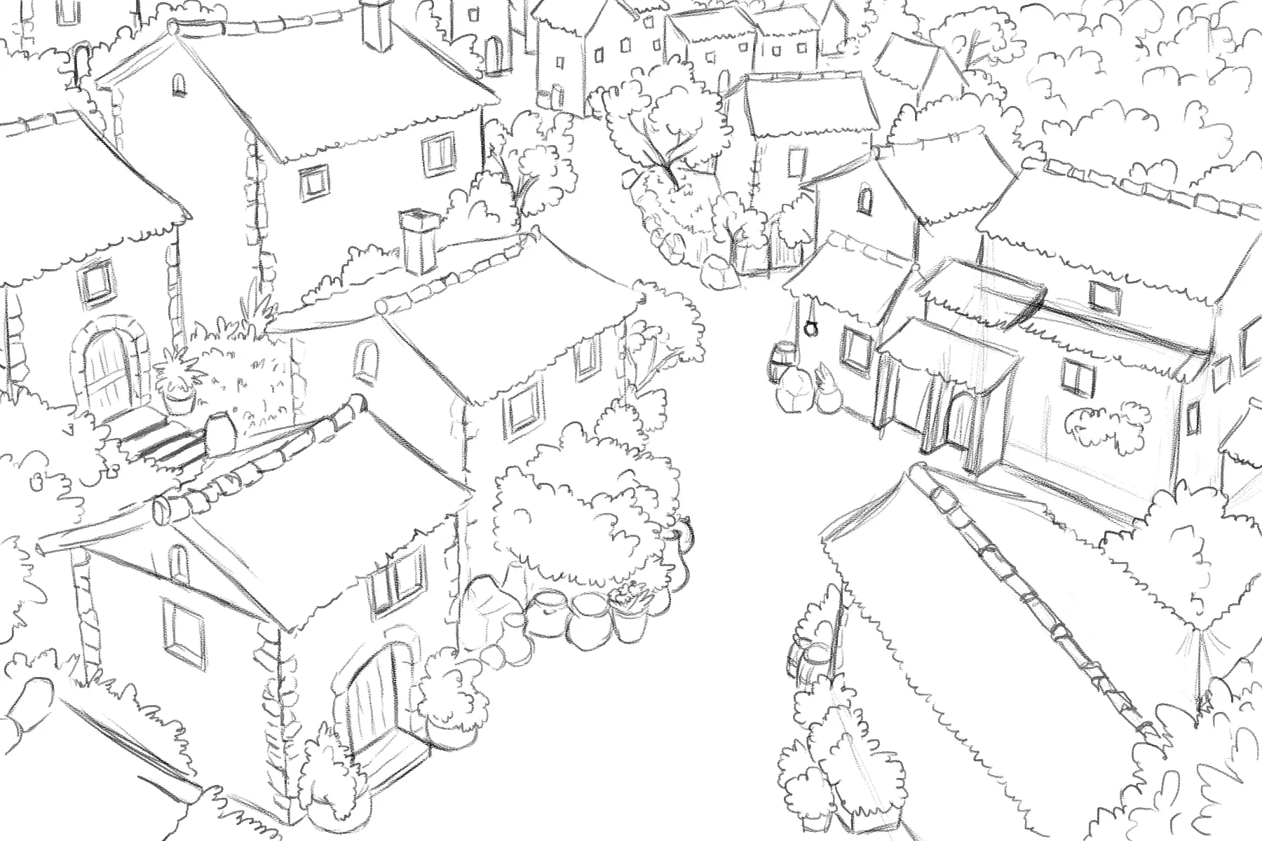 draw the greenery of a village