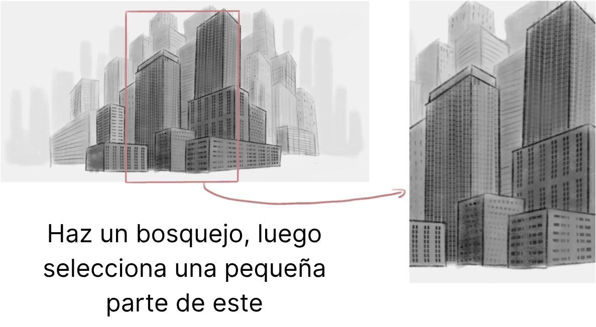 dibujar el boceto de una ciudad en perspectiva