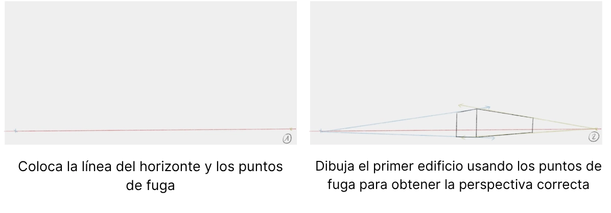 dibujar los puntos de fuga de una ciudad en perspectiva