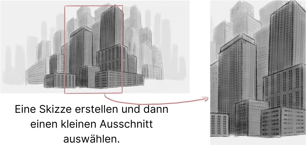 einen Stadtskizze in Perspektive zeichnen