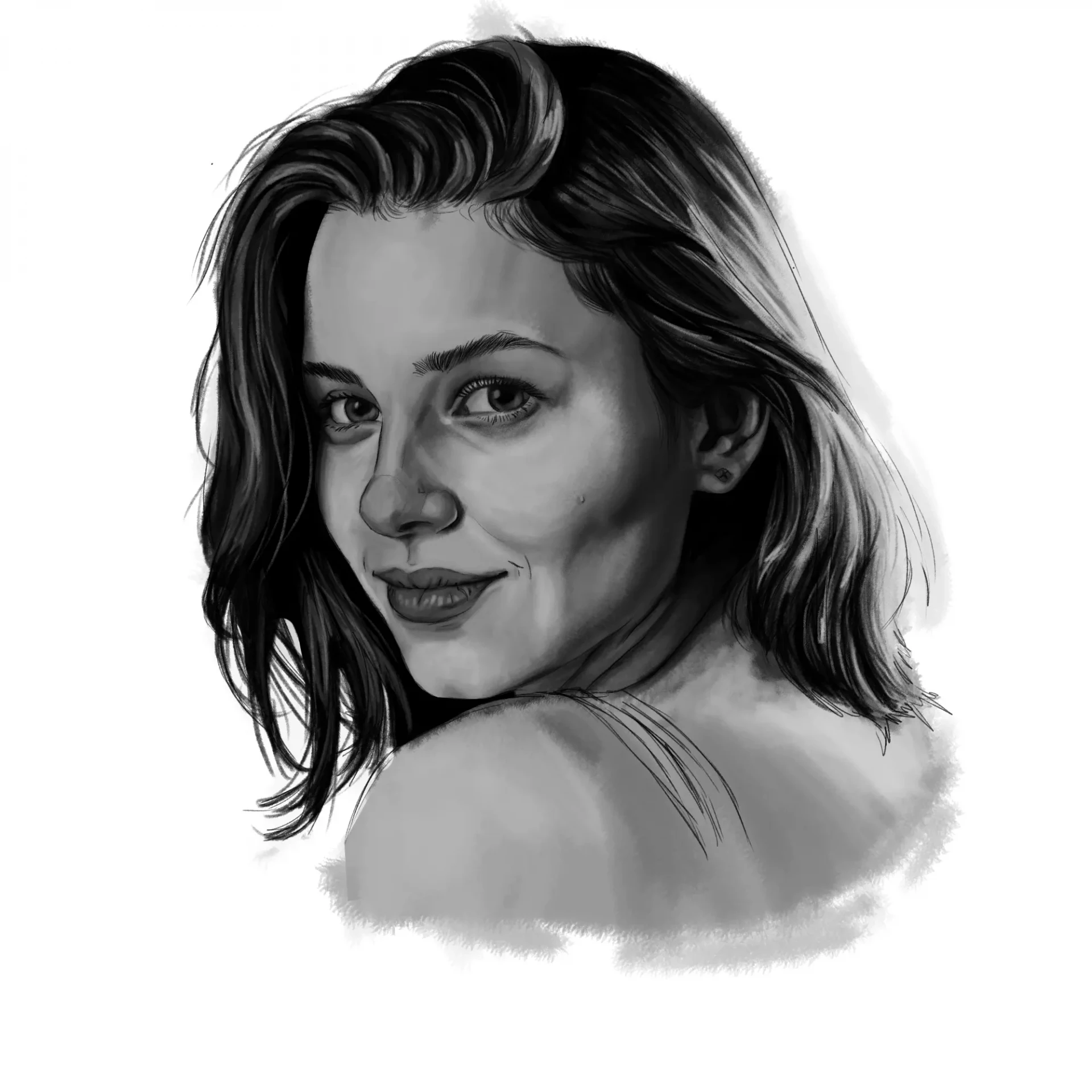 dessiner les cheveux d’un visage en noir et blanc