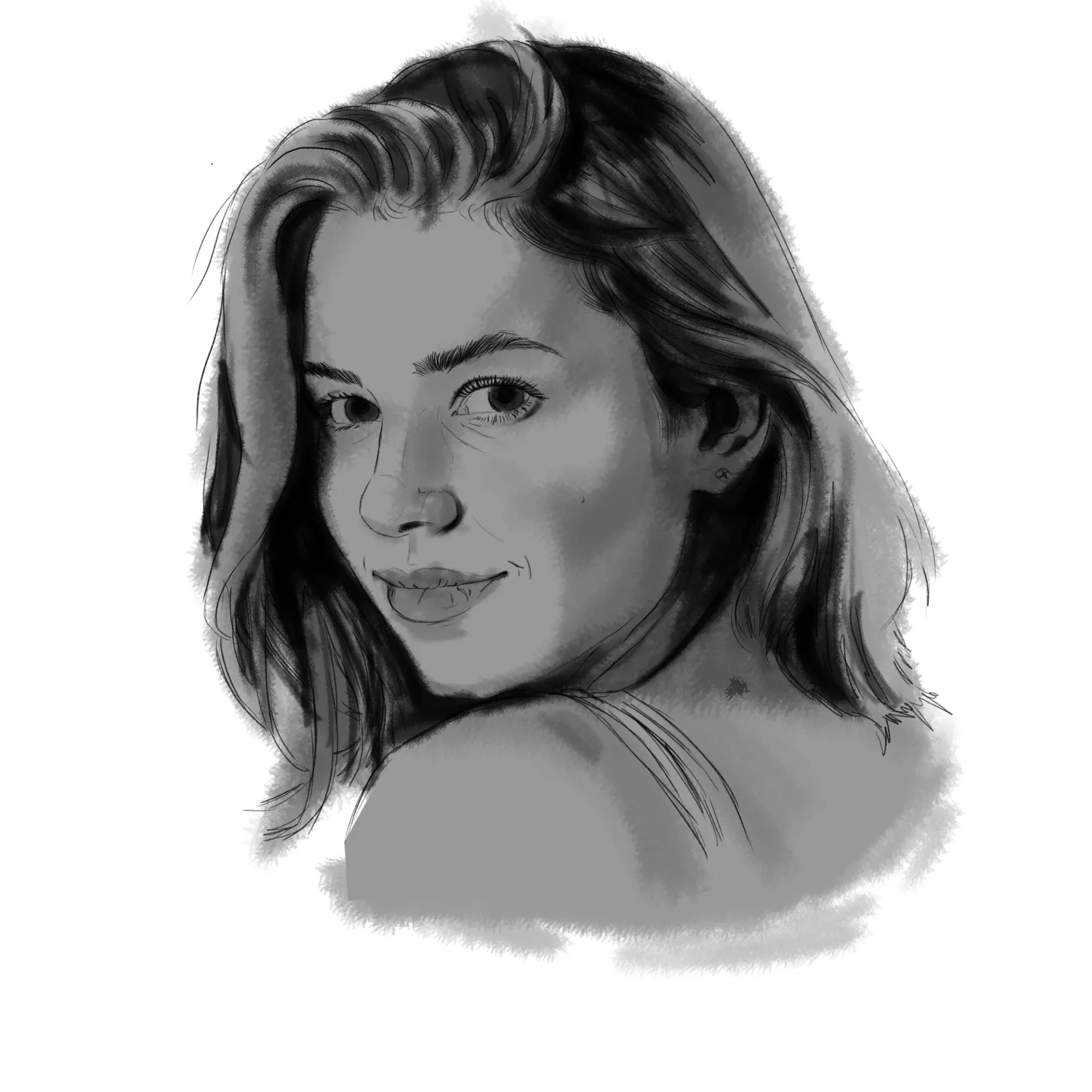 dessiner les détails d’un visage en noir et blanc