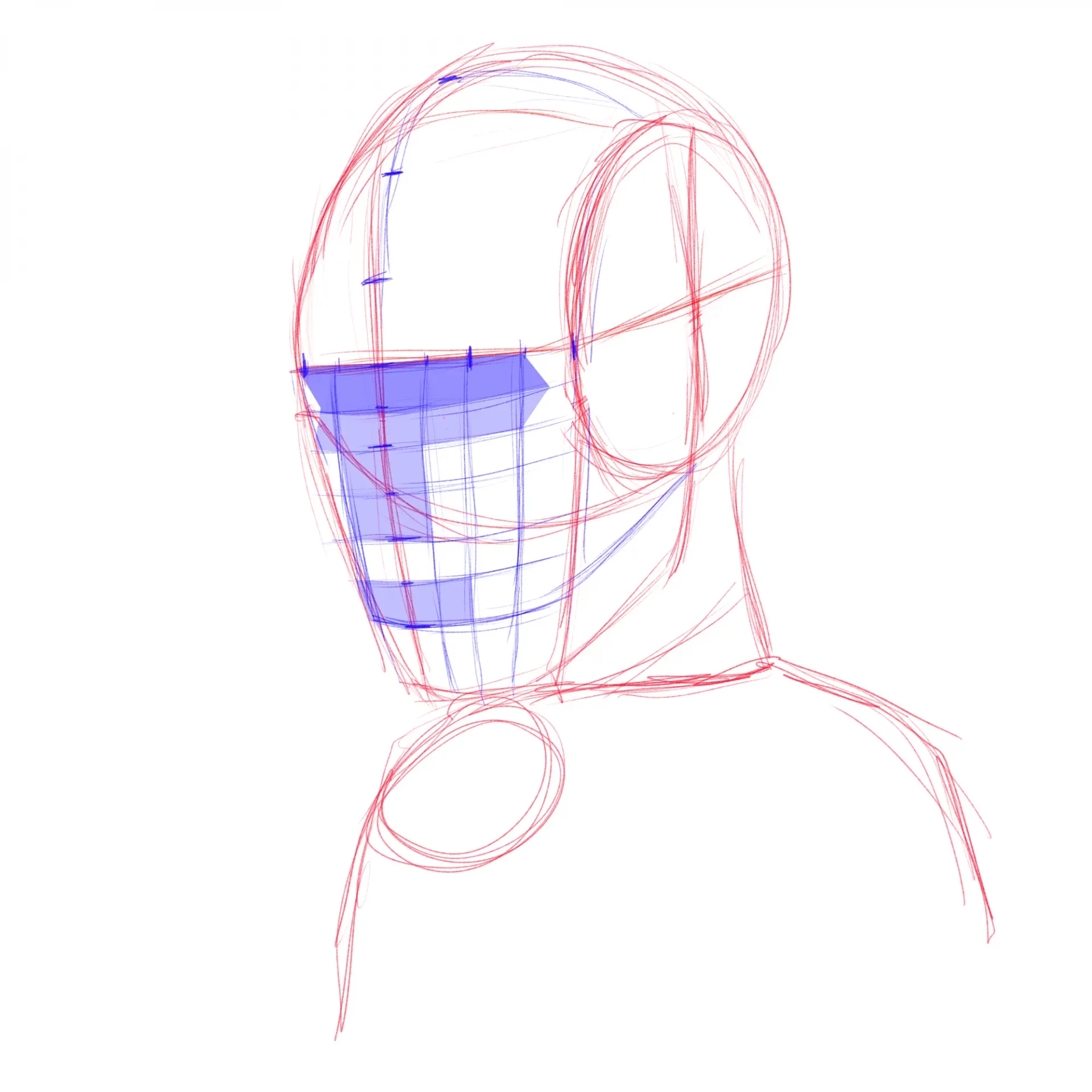 dessiner les ligne de construction d’un visage en noir et blanc