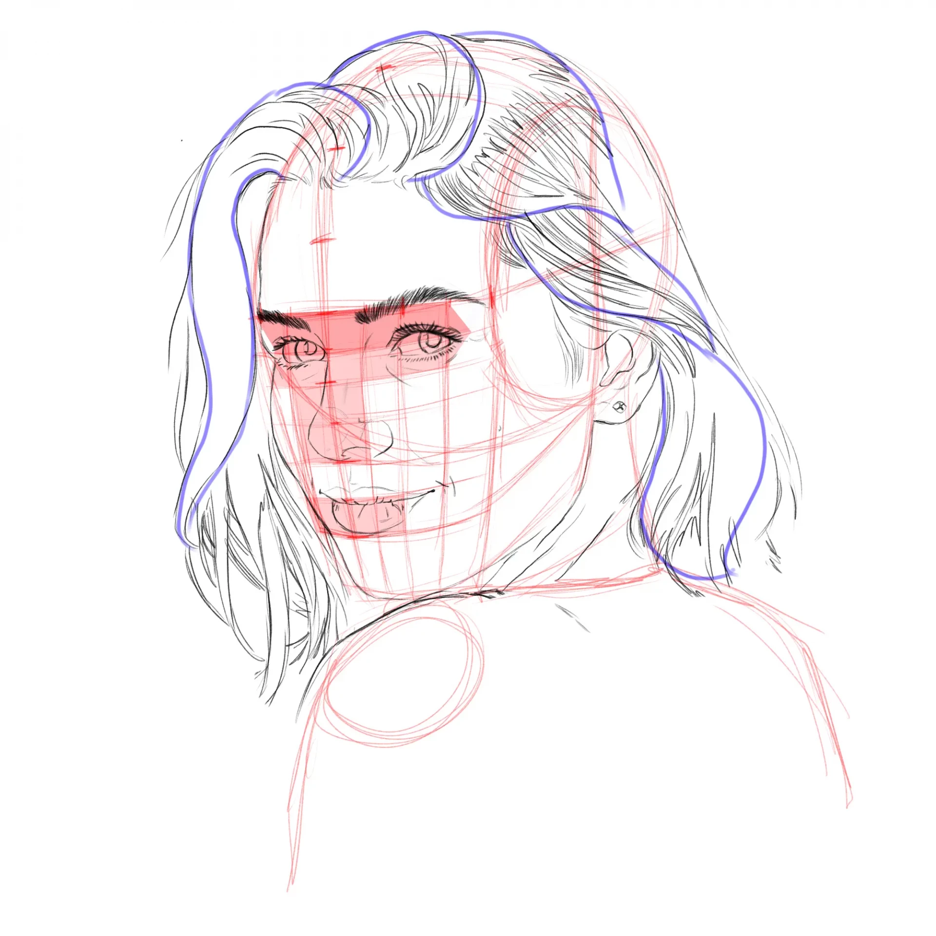 dessiner la mâchoire d’un visage en noir et blanc