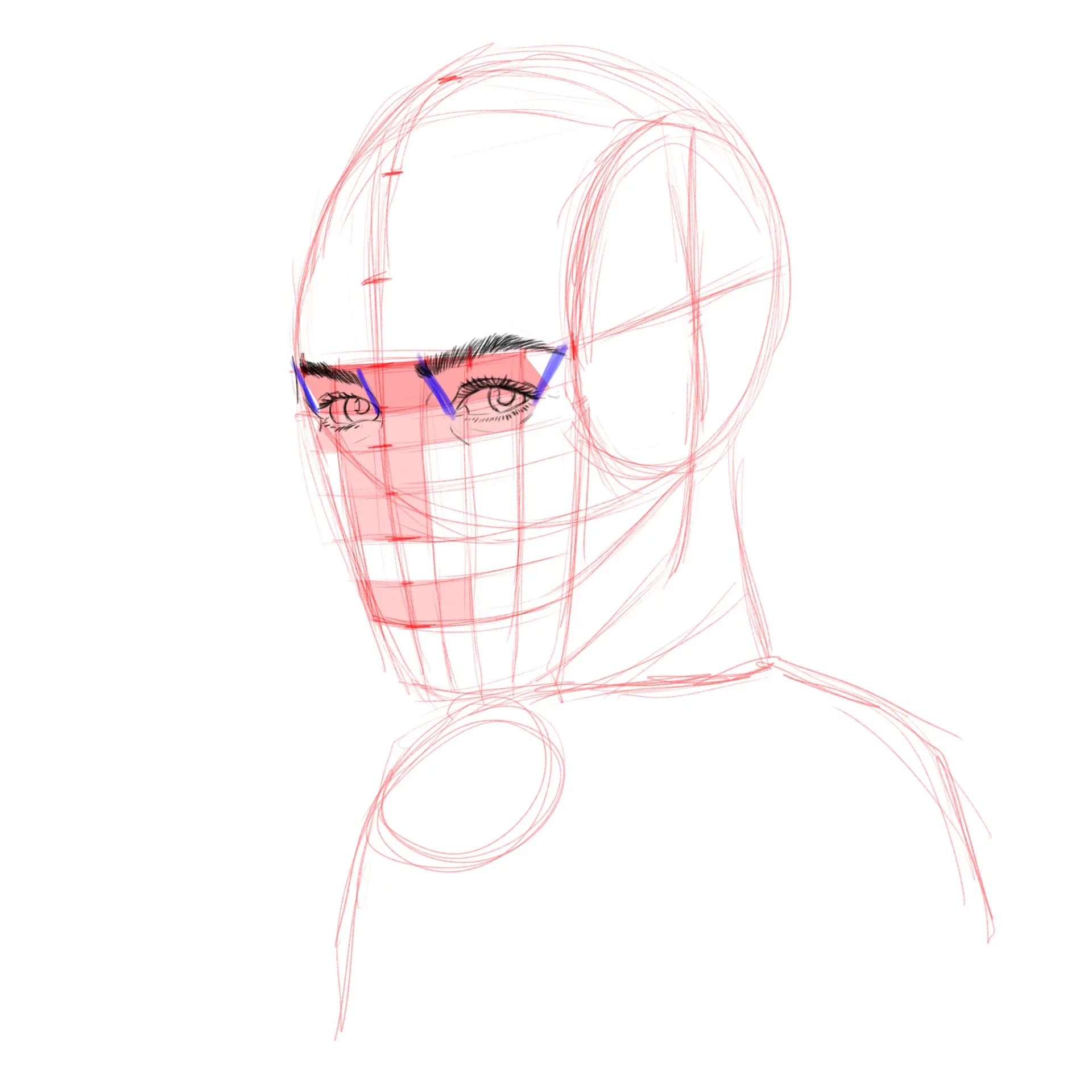 dessiner les sourcils d’un visage en noir et blanc