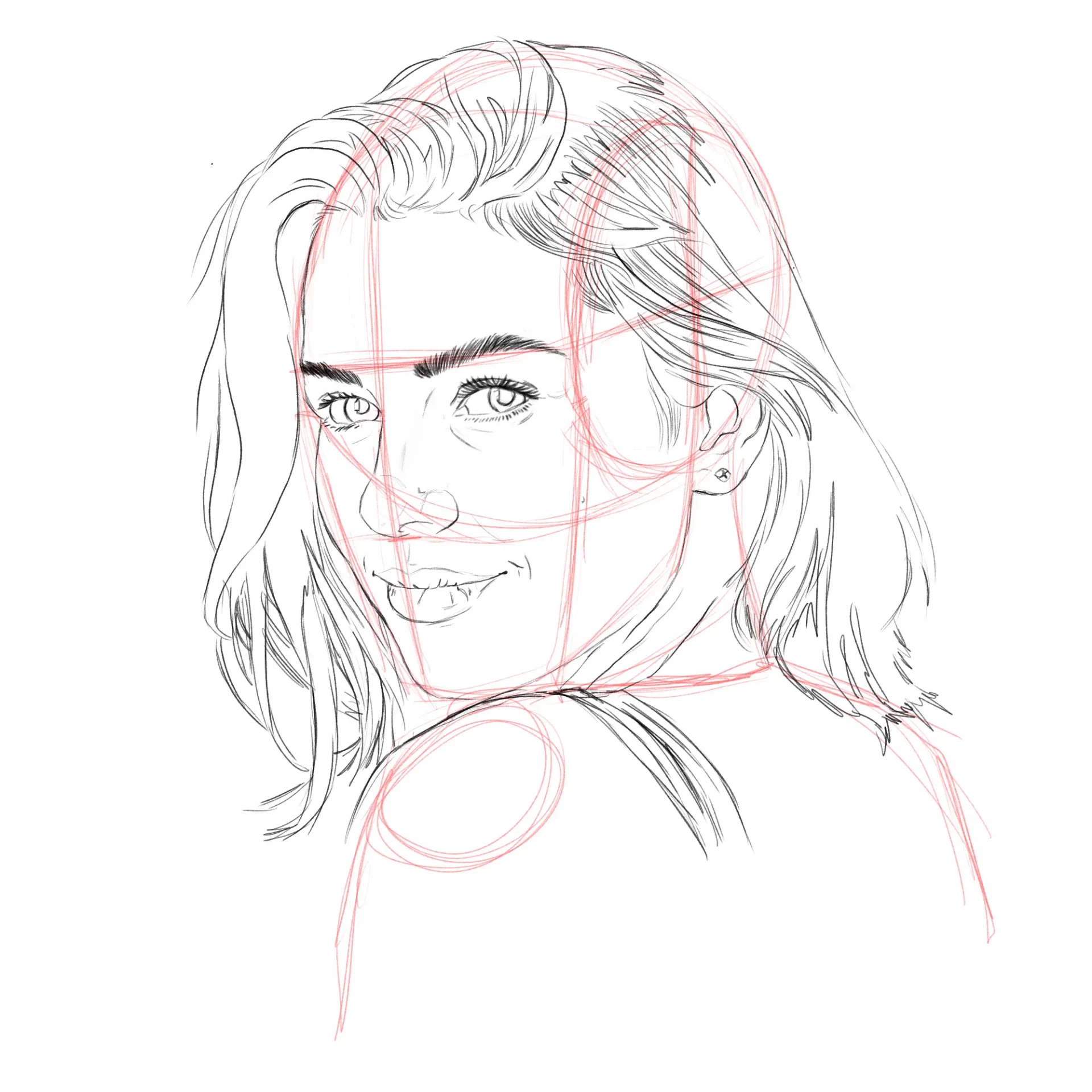 dessiner les traits principaux d’un visage en noir et blanc