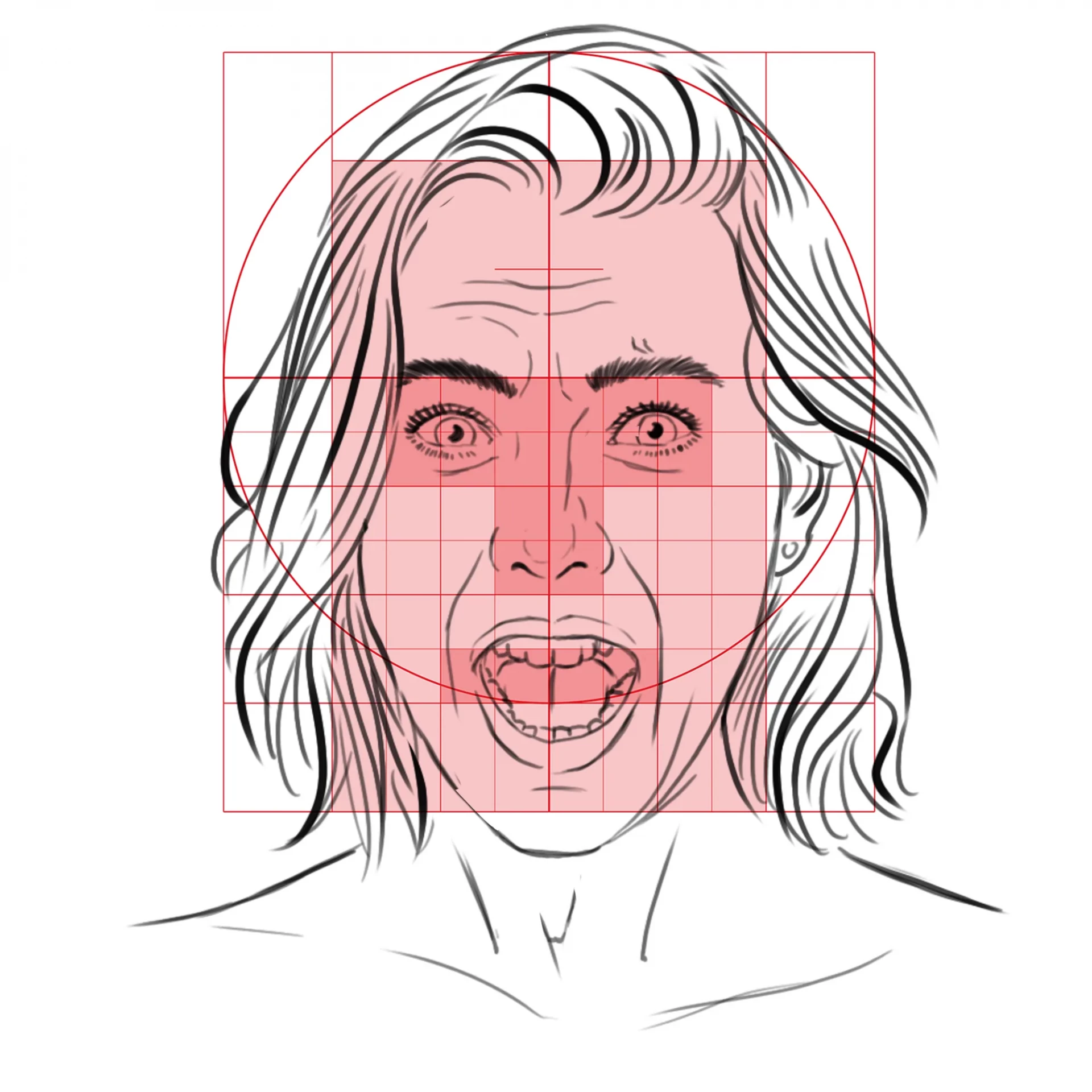 dessiner le menton d’un visage qui a peur