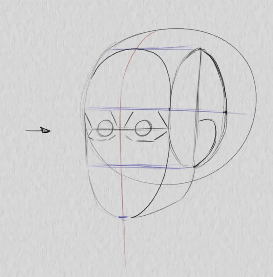 dessiner les orbites d’un visage de trois quarts