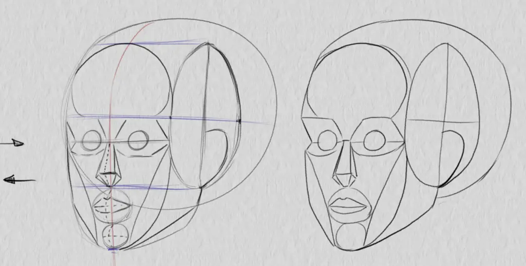 dessiner les pommettes d’un visage de trois quarts