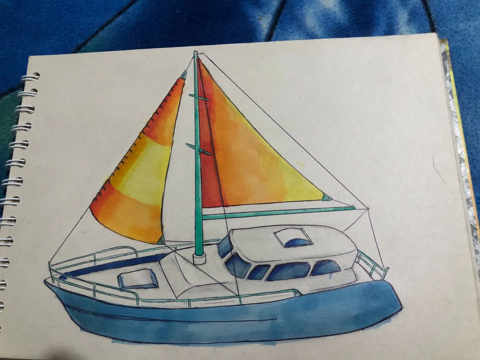 add the color of the hull to the drawing of a sailboat