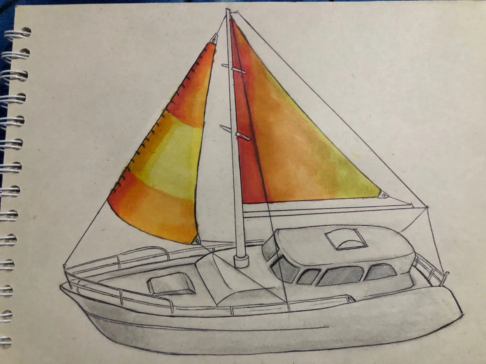 add the color of the sails to the drawing of a sailboat