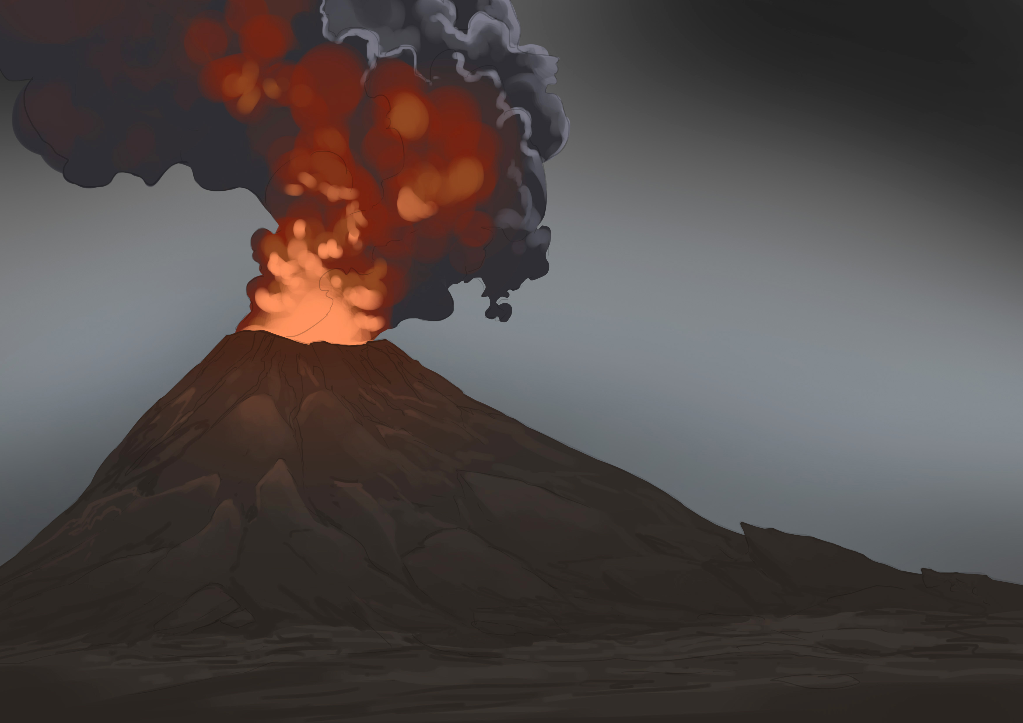 lumière de l’éruption du volcan
