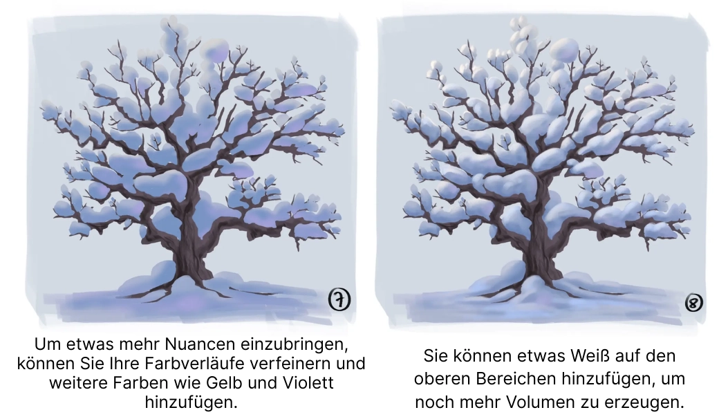 Einen verschneiten Baum zeichnen